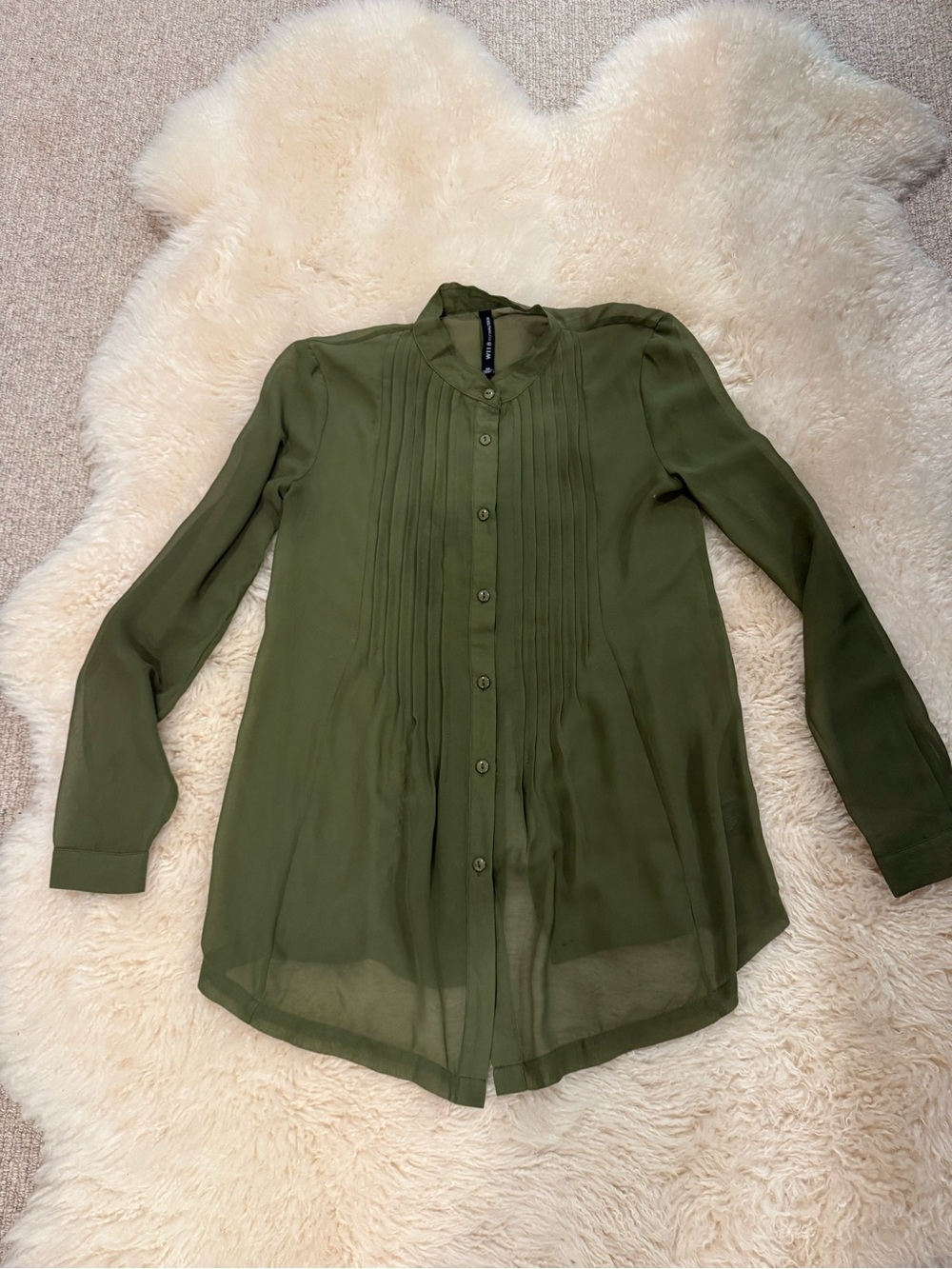 W118 by Walter Baker sheer green button up blouse sz xs - Picture 2 of 5